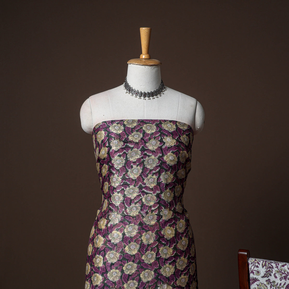 Chanderi Silk Sanganeri Hand Block Print Unstitched Dress Material: Kurta, Bottom with Dupatta 15