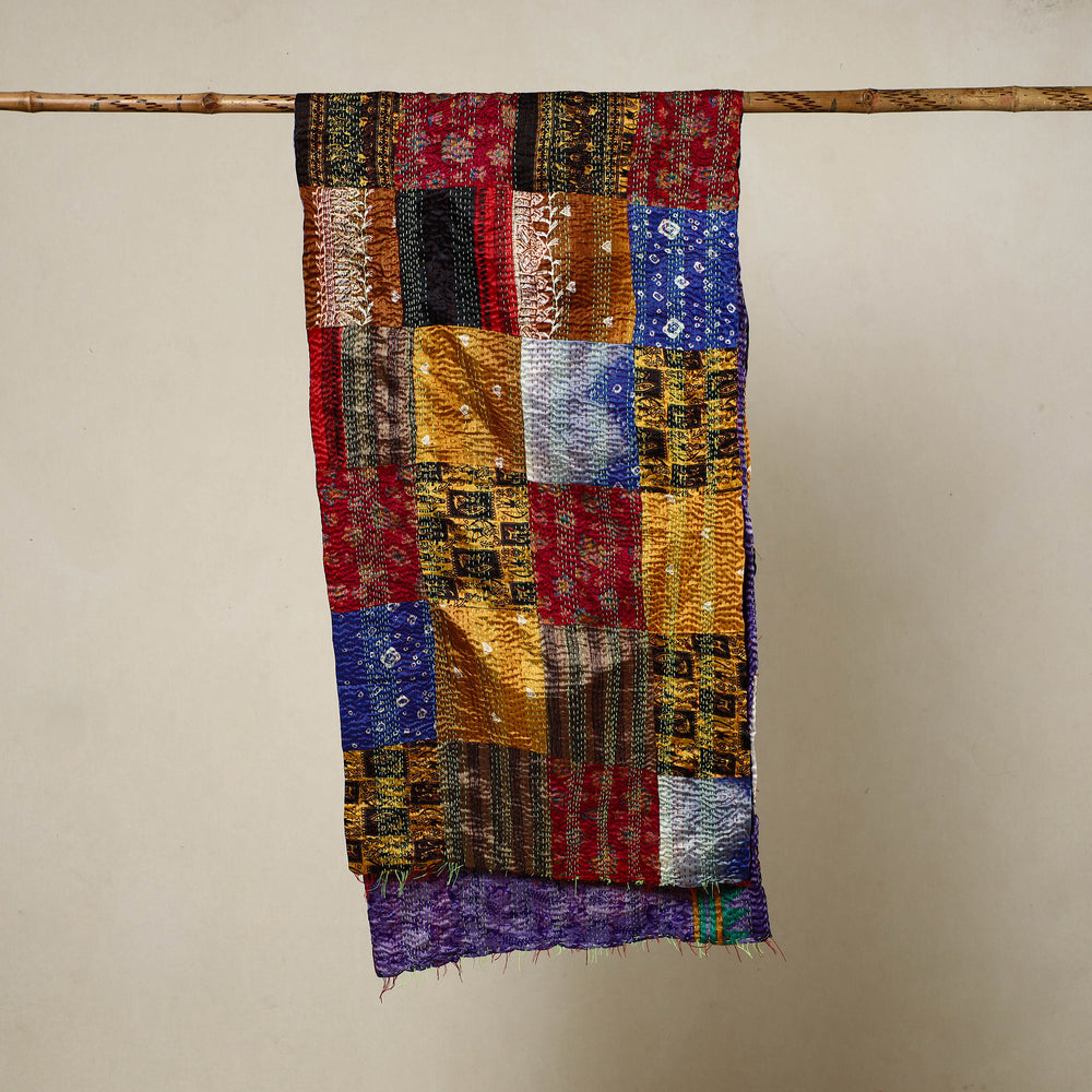 Multicolor - Reversible Patchwork Silk Bengal Kantha Stitch Stole 105