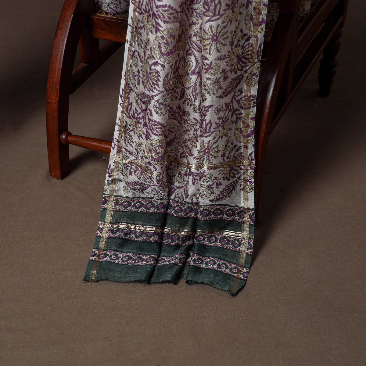 Chanderi Silk Sanganeri Hand Block Print Unstitched Dress Material: Kurta, Bottom with Dupatta 15