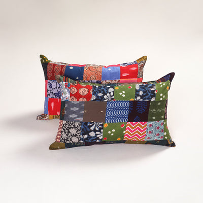 Multicolor - handcrafted patchwork pillow covers (set of 2)
