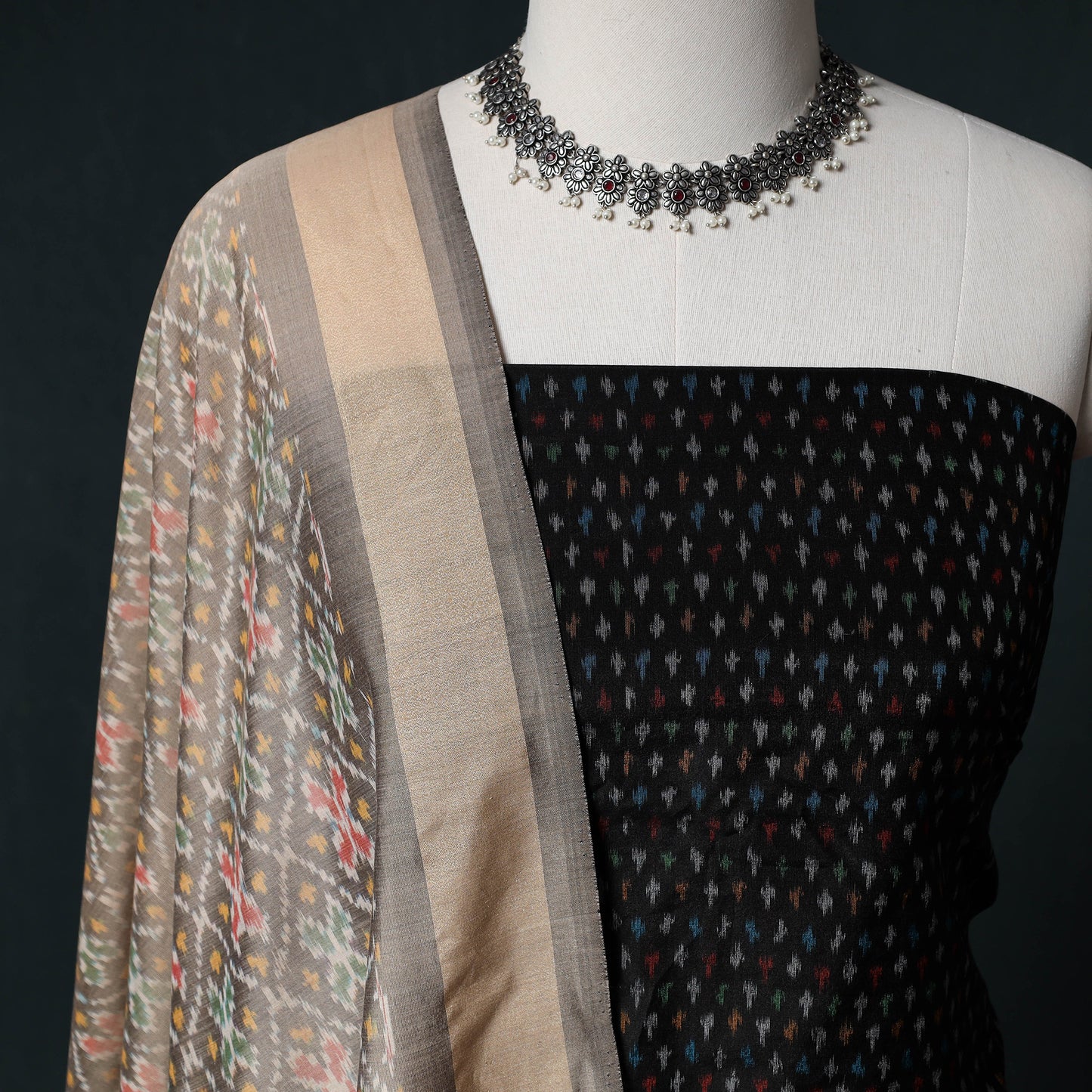 Pochampally Ikat Handwoven Sico 2pc Unstitched Dress Material Kurta Set 30