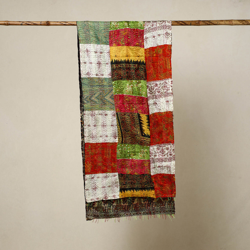 Multicolor - Reversible Patchwork Silk Bengal Kantha Stitch Stole 103