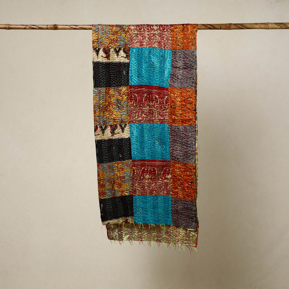 Multicolor - Reversible Patchwork Silk Bengal Kantha Stitch Stole 102