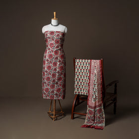 Chanderi Silk Sanganeri Hand Block Print Unstitched Dress Material: Kurta, Bottom with Dupatta 16