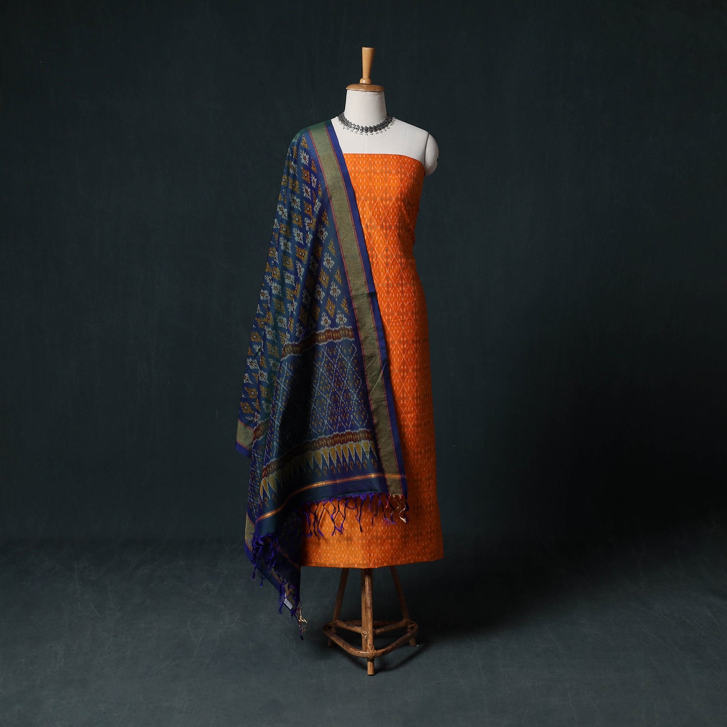 Pochampally Ikat Handwoven Sico 2pc Unstitched Dress Material Kurta Set 31