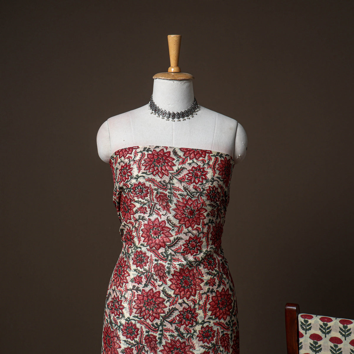 Chanderi Silk Sanganeri Hand Block Print Unstitched Dress Material: Kurta, Bottom with Dupatta 16