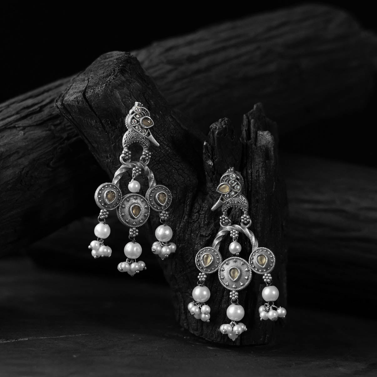 Yellow - saanjh bela sparrow oxidised earrings - handcrafted