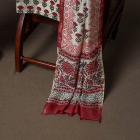 Chanderi Silk Sanganeri Hand Block Print Unstitched Dress Material: Kurta, Bottom with Dupatta 16