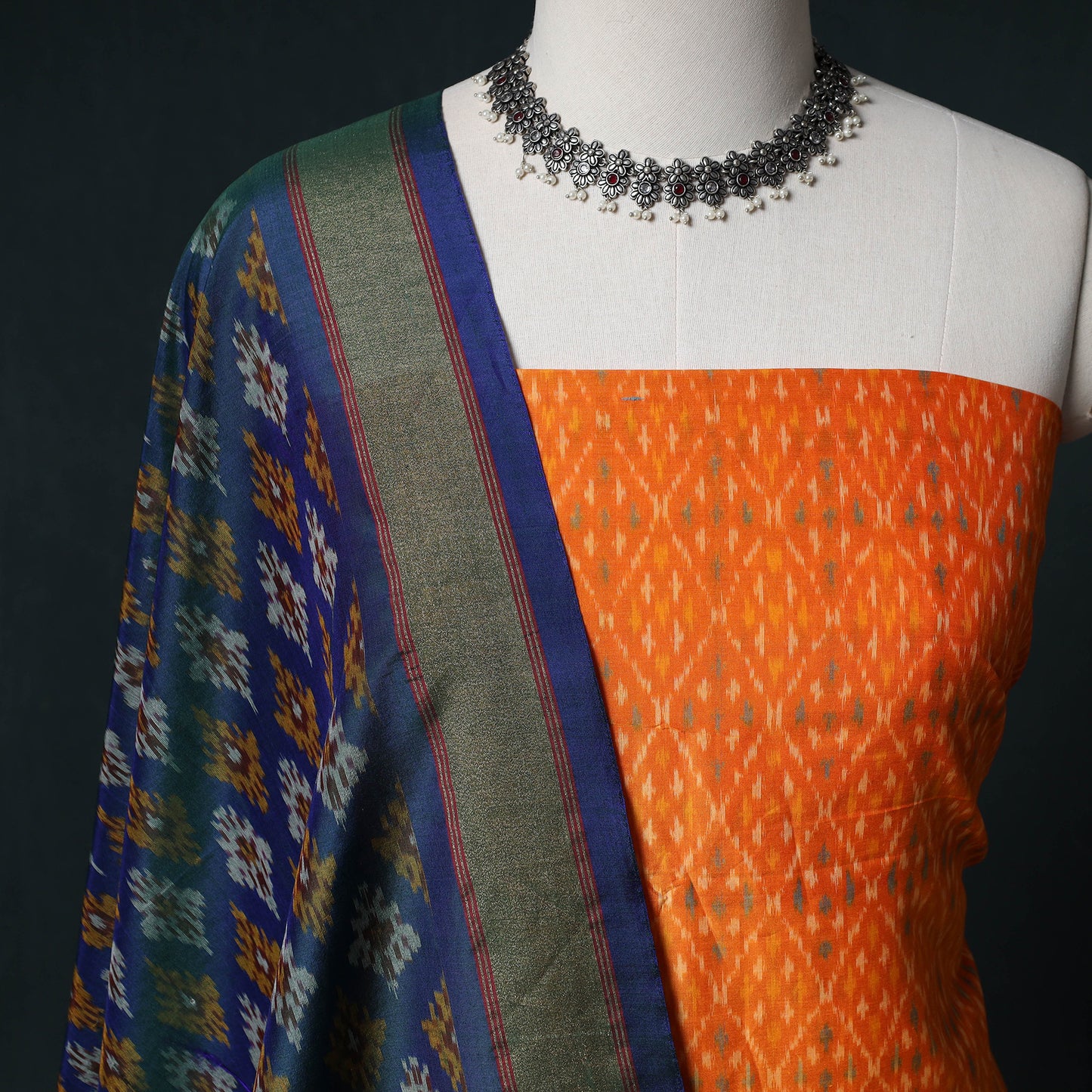 Pochampally Ikat Handwoven Sico 2pc Unstitched Dress Material Kurta Set 31