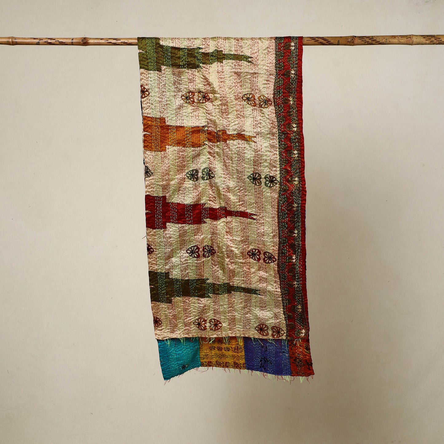 Multicolor - Reversible Patchwork Silk Bengal Kantha Stitch Stole 97