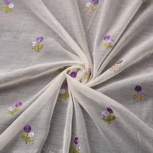 White - Handloom Chanderi Silk Threadwork Fabric 29