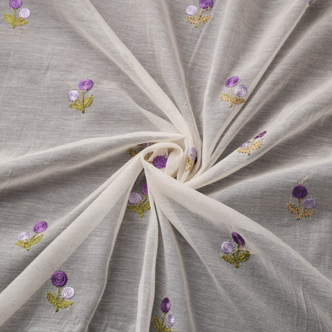 White - Handloom Chanderi Silk Threadwork Fabric 29