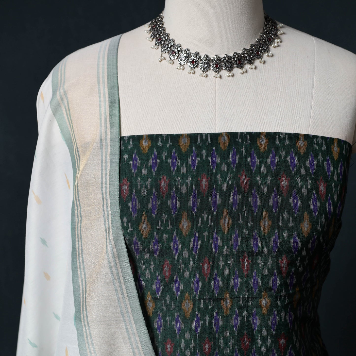 Pochampally Ikat Handwoven Sico 2pc Unstitched Dress Material Kurta Set 32