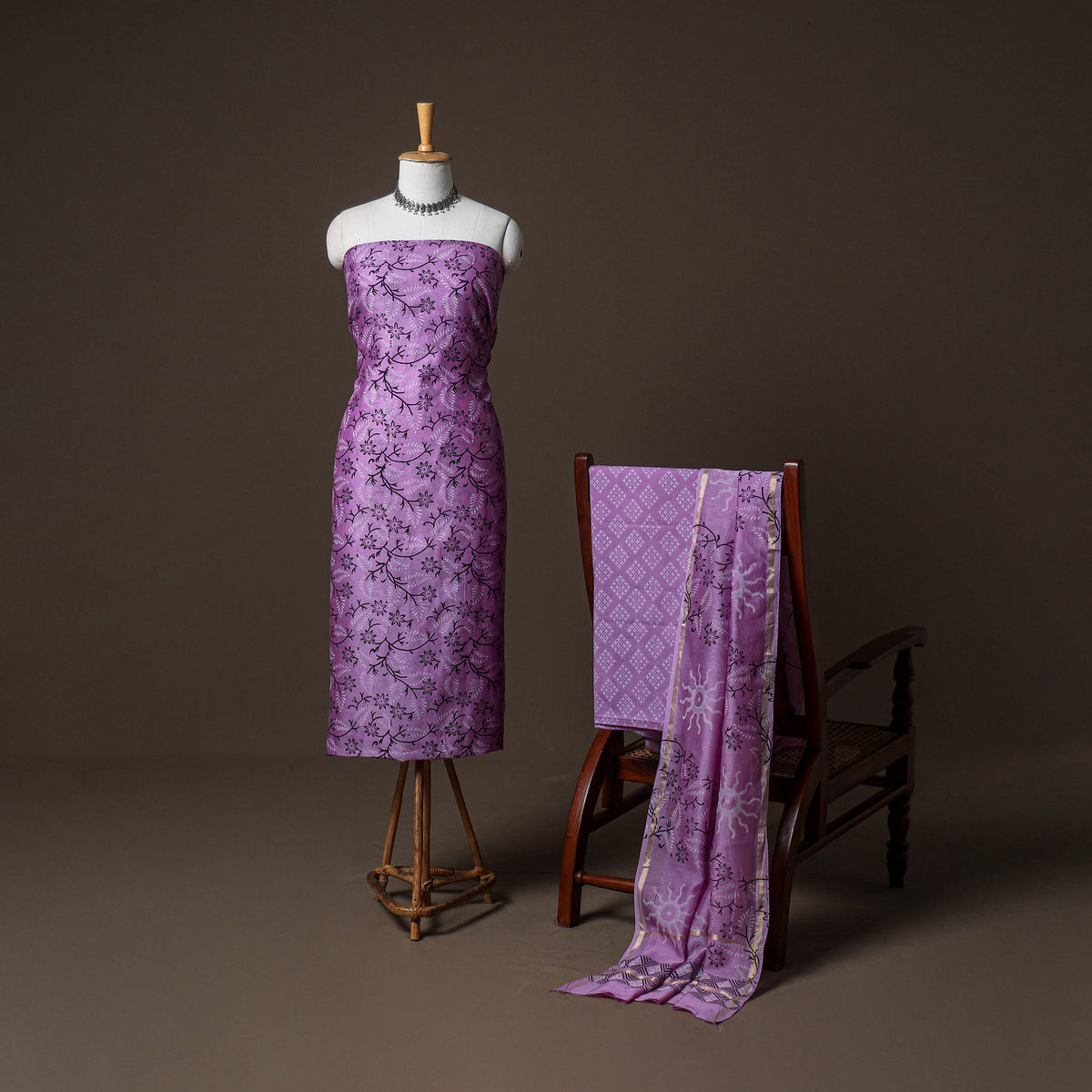 Chanderi Silk Jaipur Hand Block Print Unstitched Dress Material: Kurta, Bottom with Dupatta 17
