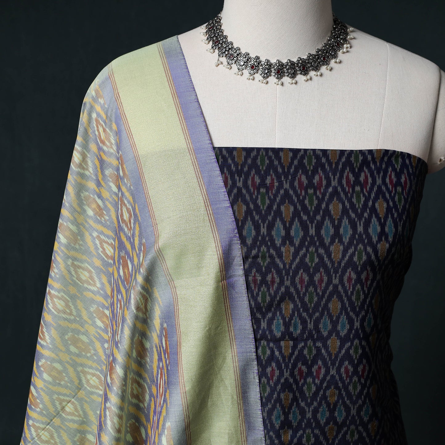 Pochampally Ikat Handwoven Sico 2pc Unstitched Dress Material Kurta Set 33