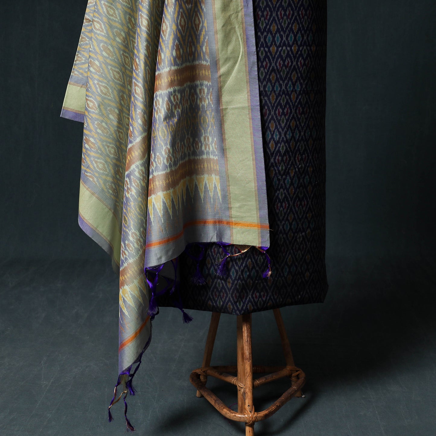 Pochampally Ikat Handwoven Sico 2pc Unstitched Dress Material Kurta Set 33