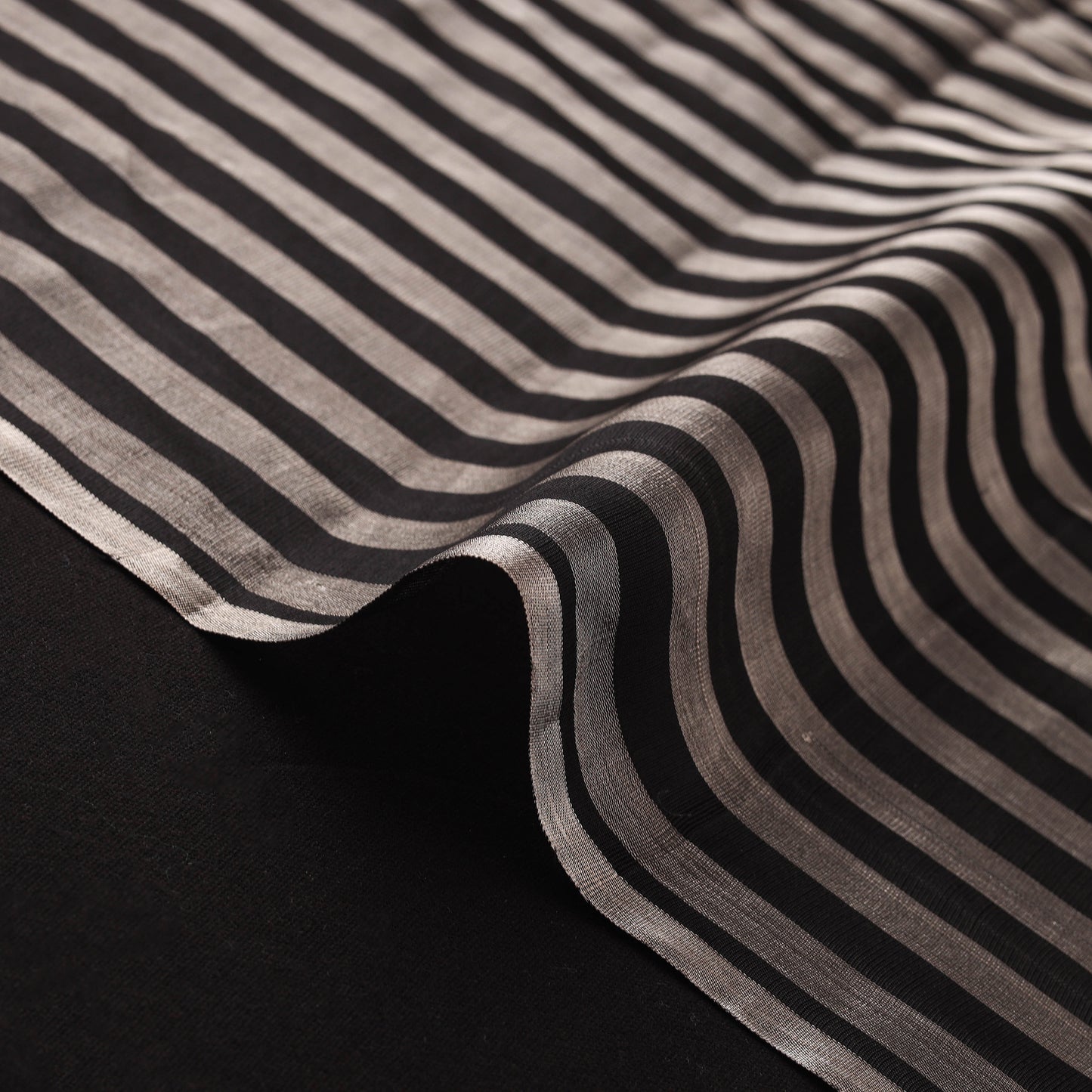 Handloom Full Tissue Silver Zari Stripes Chanderi Silk Fabric 25