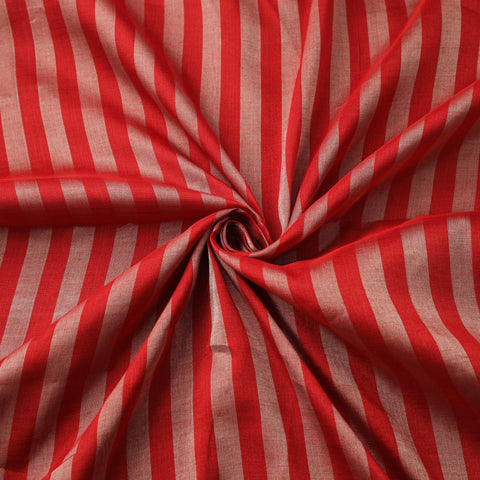 Orange - Handloom Full Tissue Silver Zari Stripes Chanderi Silk Fabric 27