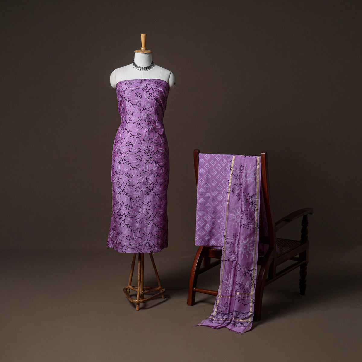 Chanderi Silk Jaipur Hand Block Print Unstitched Dress Material: Kurta, Bottom with Dupatta 18