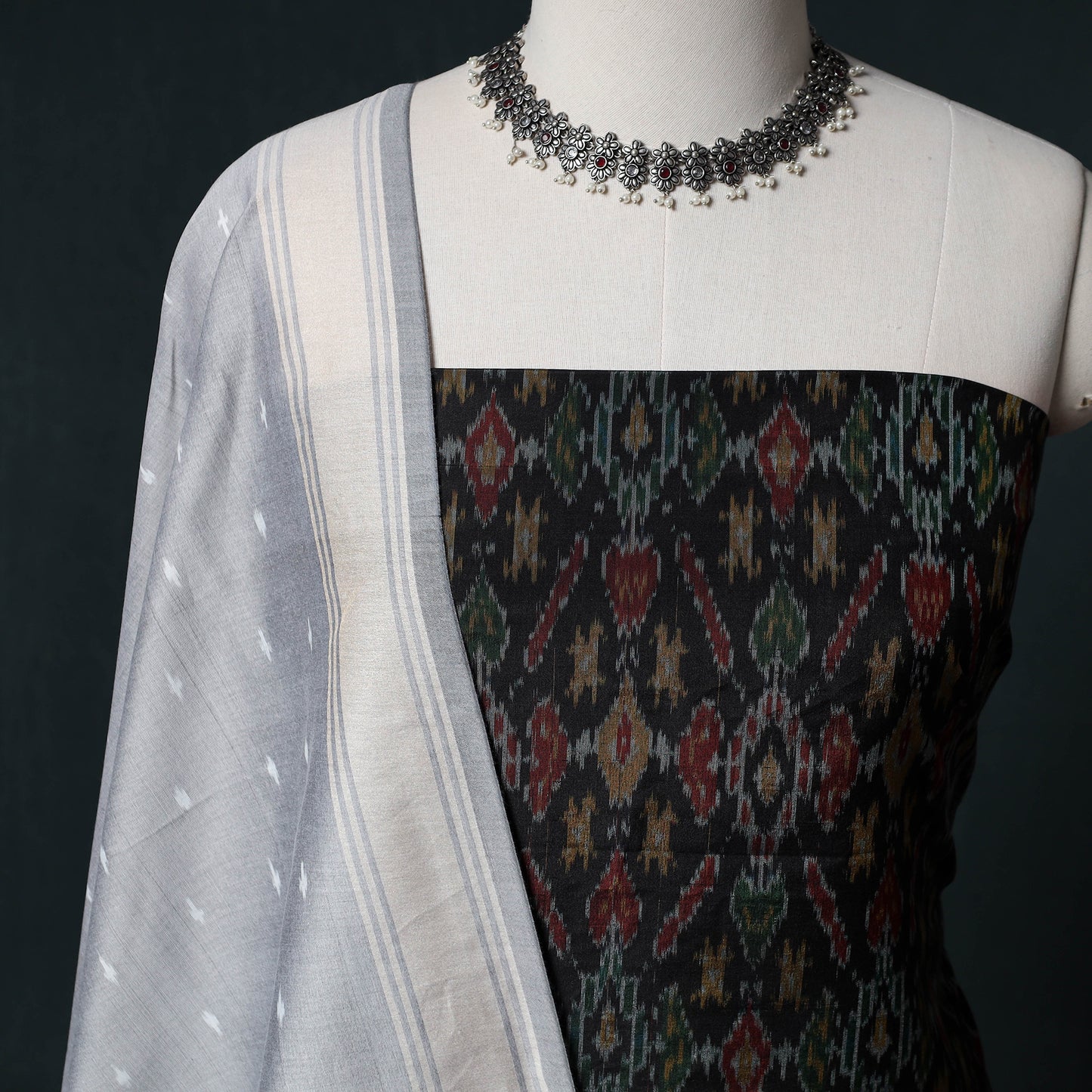 Pochampally Ikat Handwoven Sico 2pc Unstitched Dress Material Kurta Set 34