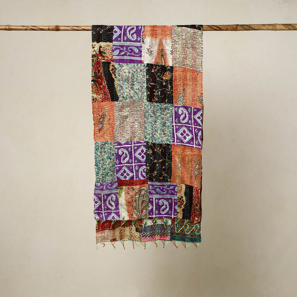 Multicolor - Reversible Patchwork Silk Bengal Kantha Stitch Stole 81