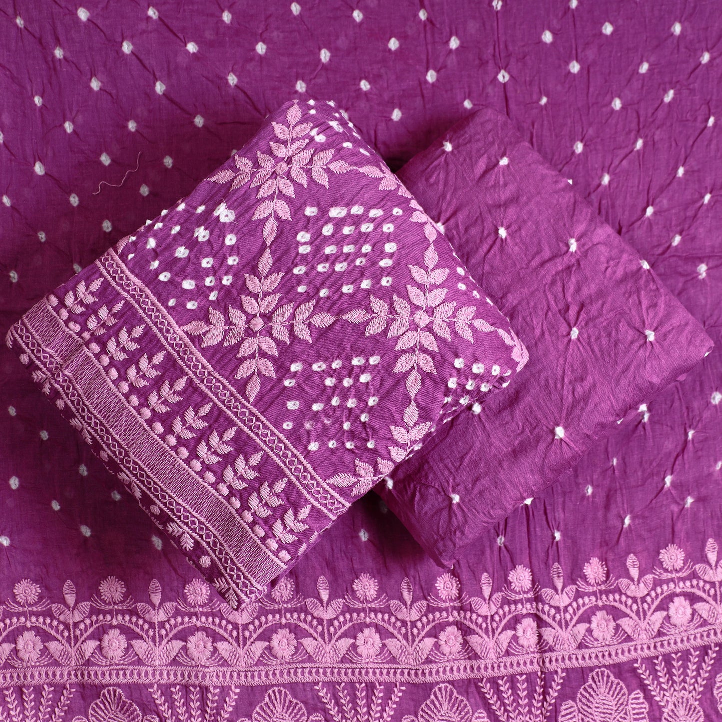 3pc Kutch Bandhani Tie-Dye Satin Cotton Suit Material Set 253