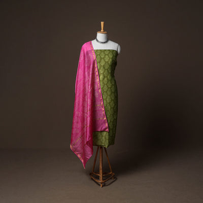 Chanderi Silk Jaipur Hand Block Print Unstitched Dress Material: Kurta, Bottom with Dupatta 19