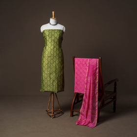 Chanderi Silk Jaipur Hand Block Print Unstitched Dress Material: Kurta, Bottom with Dupatta 19