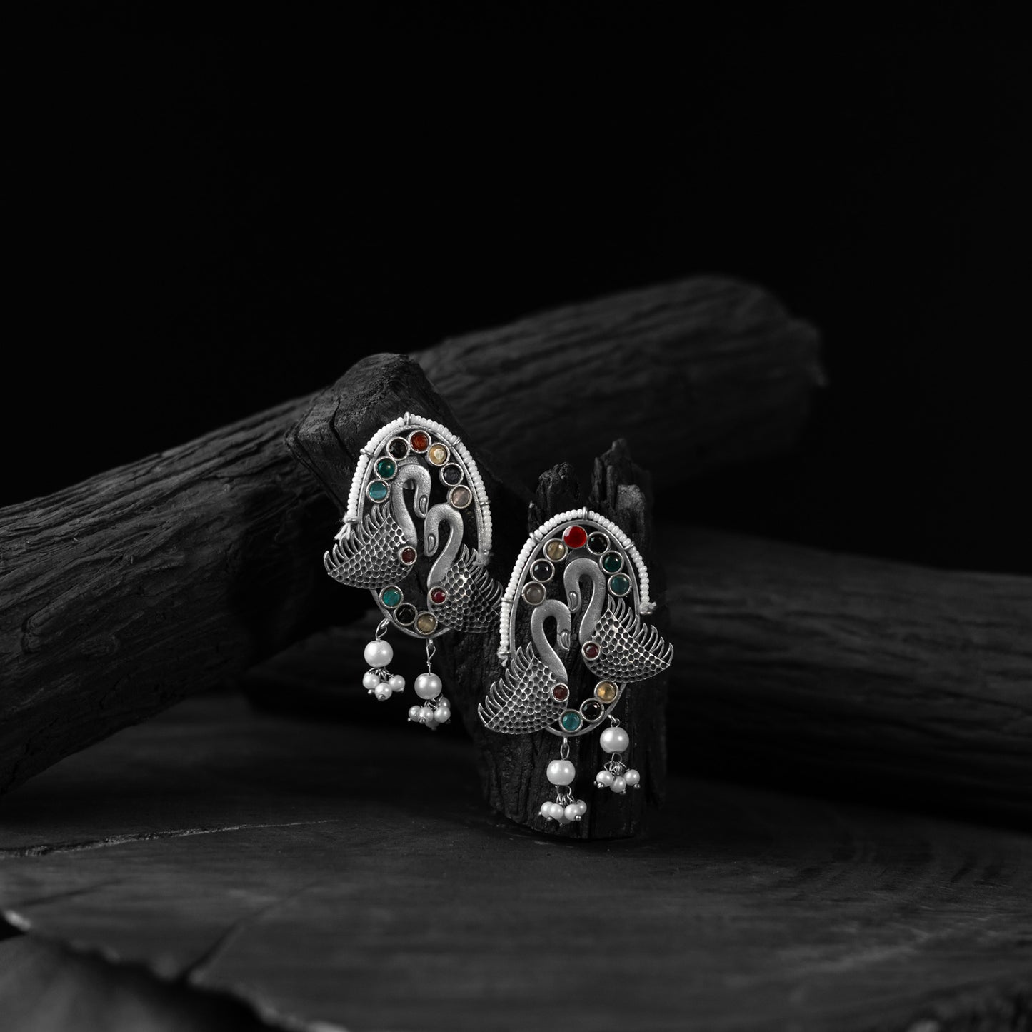 Multicolor - saanjh bela twin swan oxidised earrings