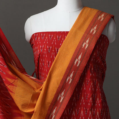 Red - 3pc Pochampally Ikat Weave Handloom Cotton Suit Material Set 21