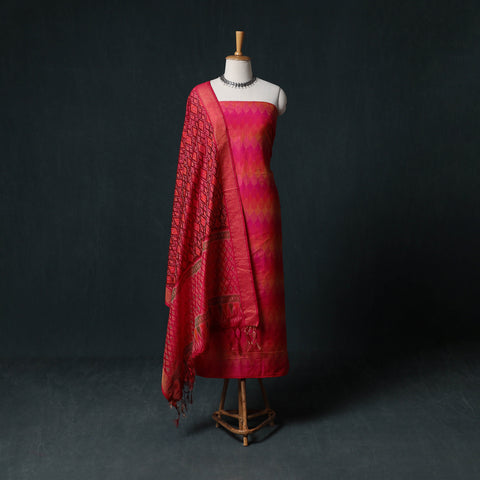 Pochampally Ikat Handwoven Sico 2pc Unstitched Dress Material Kurta Set 35