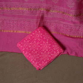 Chanderi Silk Jaipur Hand Block Print Unstitched Dress Material: Kurta, Bottom with Dupatta 19