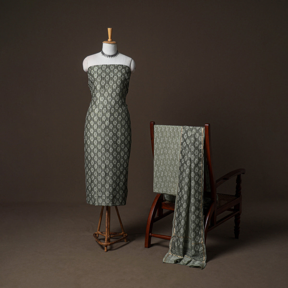 Chanderi Silk Jaipur Hand Block Print Unstitched Dress Material: Kurta, Bottom with Dupatta 20