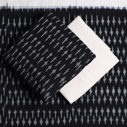 Black - 3pc Pochampally Ikat Weave Handloom Cotton Suit Material Set 22