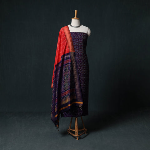 Pochampally Ikat Handwoven Sico 2pc Unstitched Dress Material Kurta Set 36