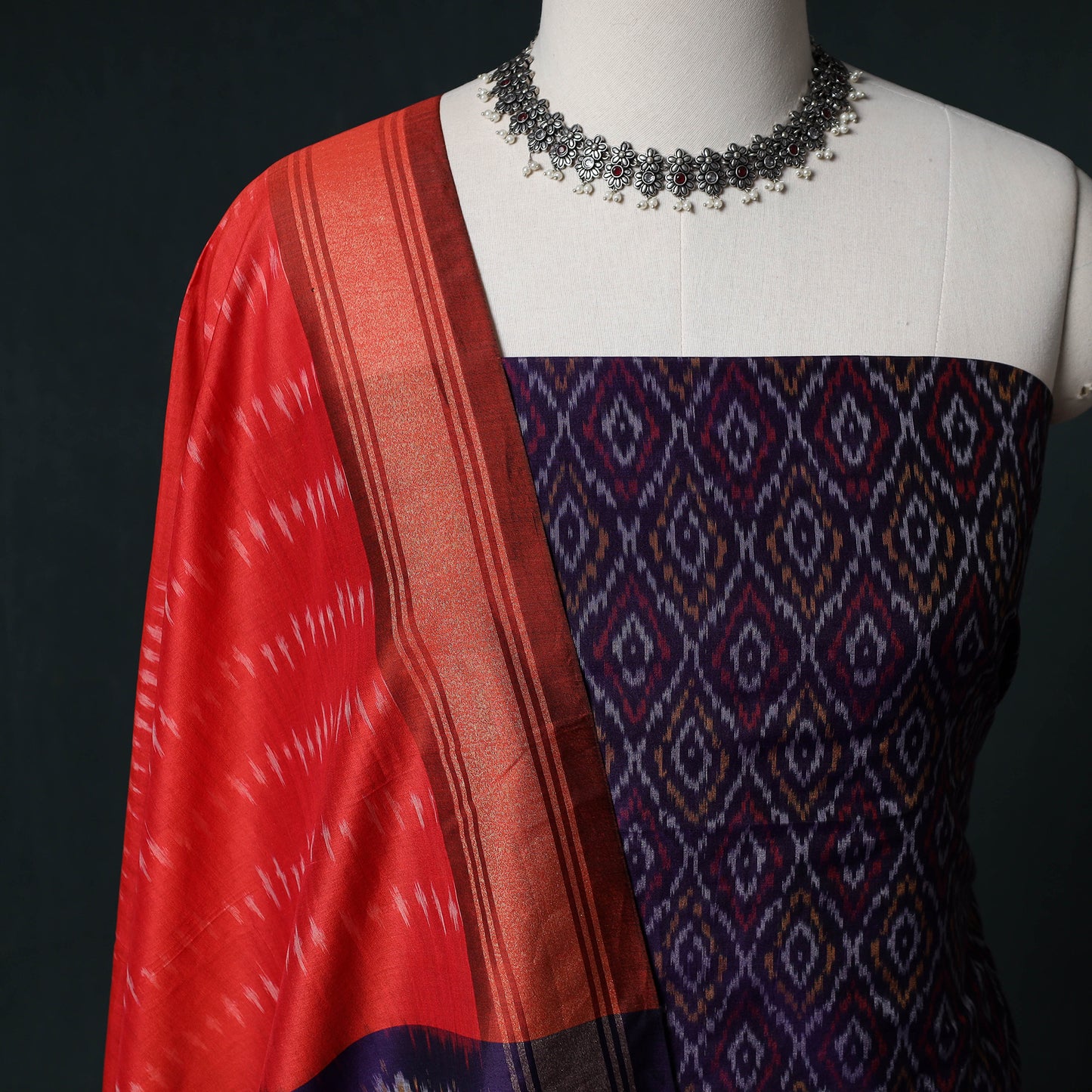Pochampally Ikat Handwoven Sico 2pc Unstitched Dress Material Kurta Set 36