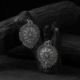 Green - saanjh bela peacock & paisley oxidised earrings