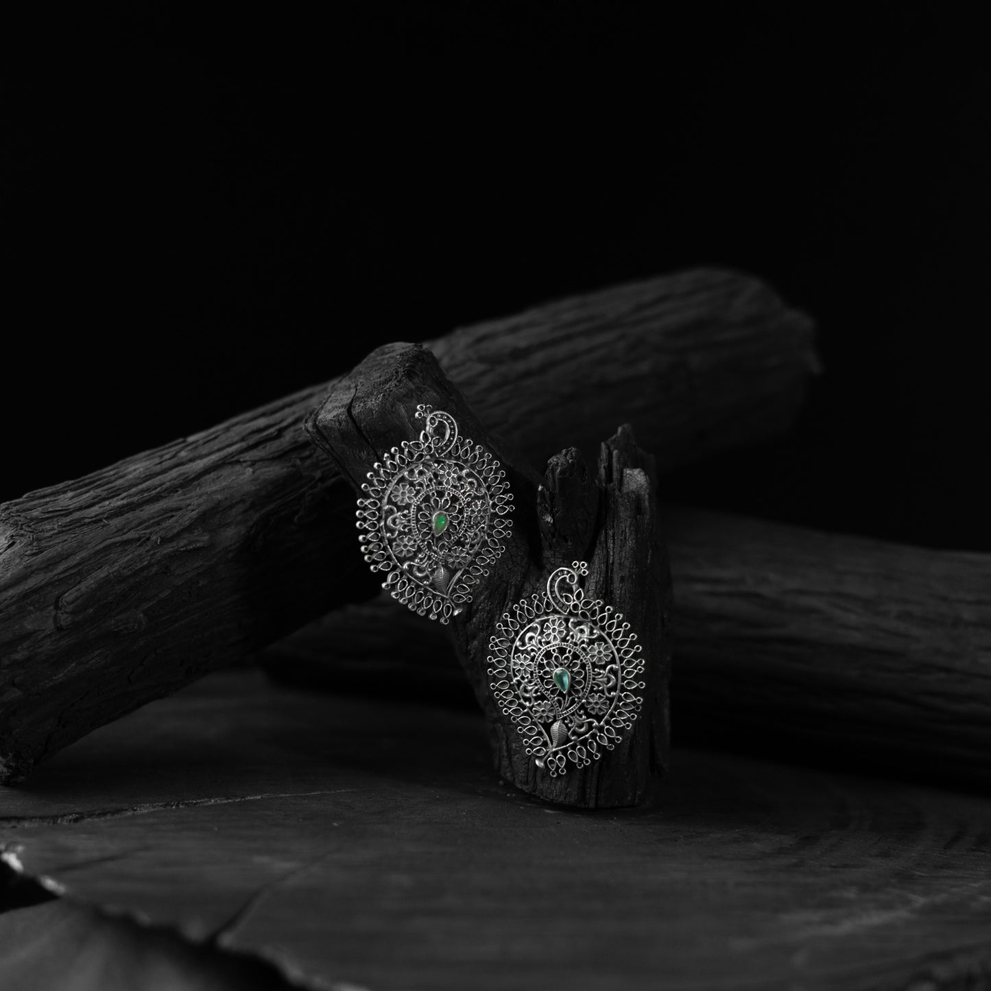 Green - saanjh bela peacock & paisley oxidised earrings