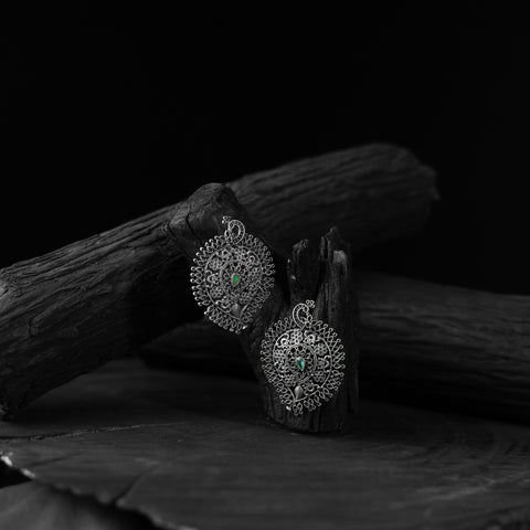 Green - saanjh bela peacock & paisley oxidised earrings
