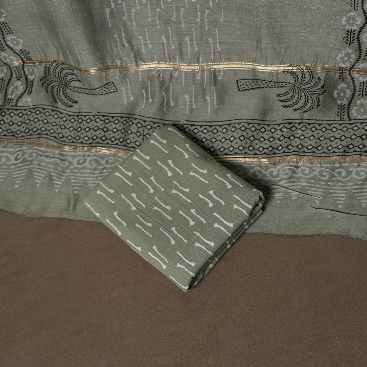 Chanderi Silk Jaipur Hand Block Print Unstitched Dress Material: Kurta, Bottom with Dupatta 20