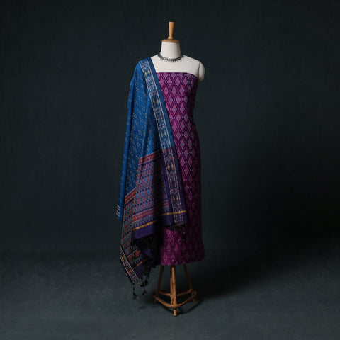 Pochampally Ikat Handwoven Sico 2pc Unstitched Dress Material Kurta Set 37