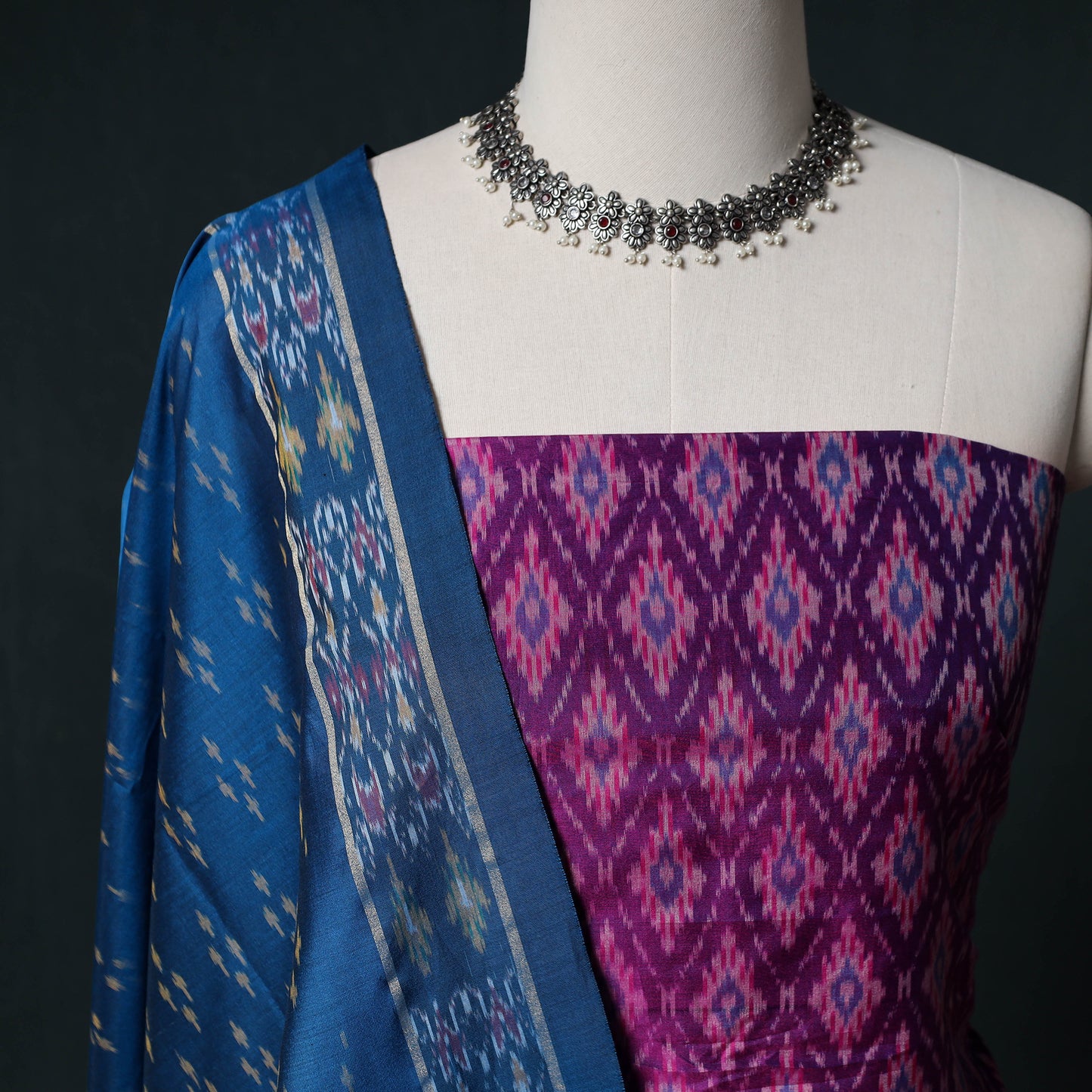 Pochampally Ikat Handwoven Sico 2pc Unstitched Dress Material Kurta Set 37