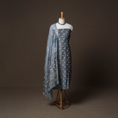 Chanderi Silk Jaipur Hand Block Print Unstitched Dress Material: Kurta, Bottom with Dupatta 21
