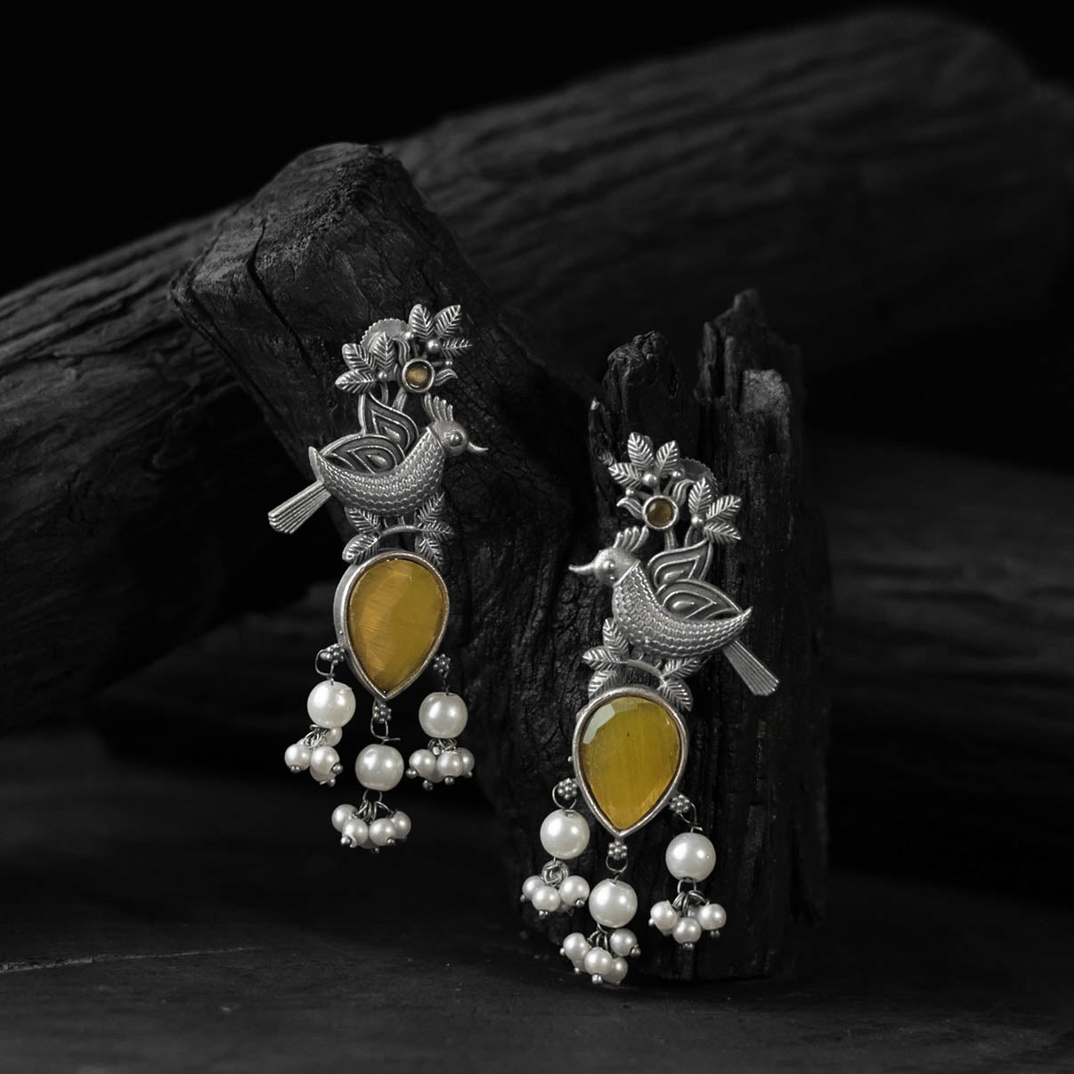 Yellow - saanjh bela cuckoo oxidised earrings - handcrafted