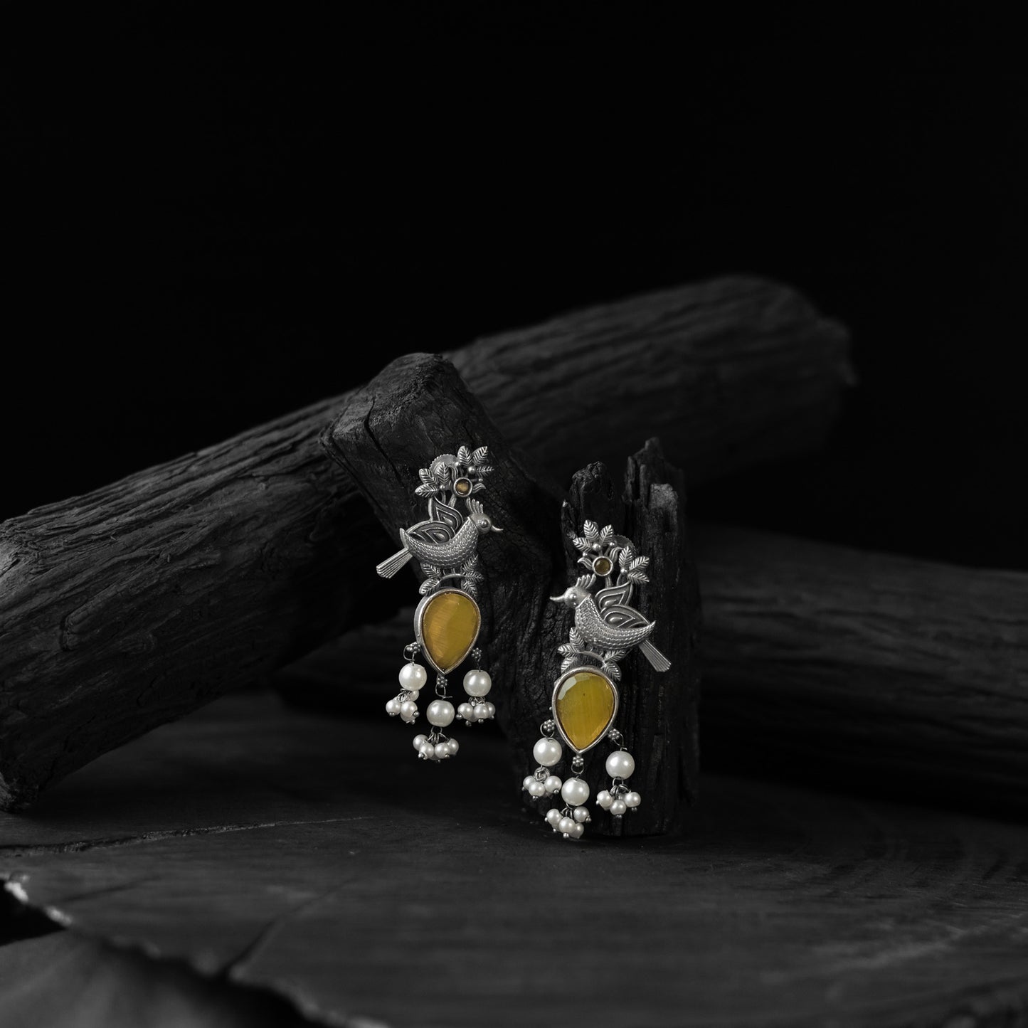 Yellow - saanjh bela cuckoo oxidised earrings - handcrafted
