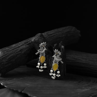 Yellow - saanjh bela cuckoo oxidised earrings - handcrafted