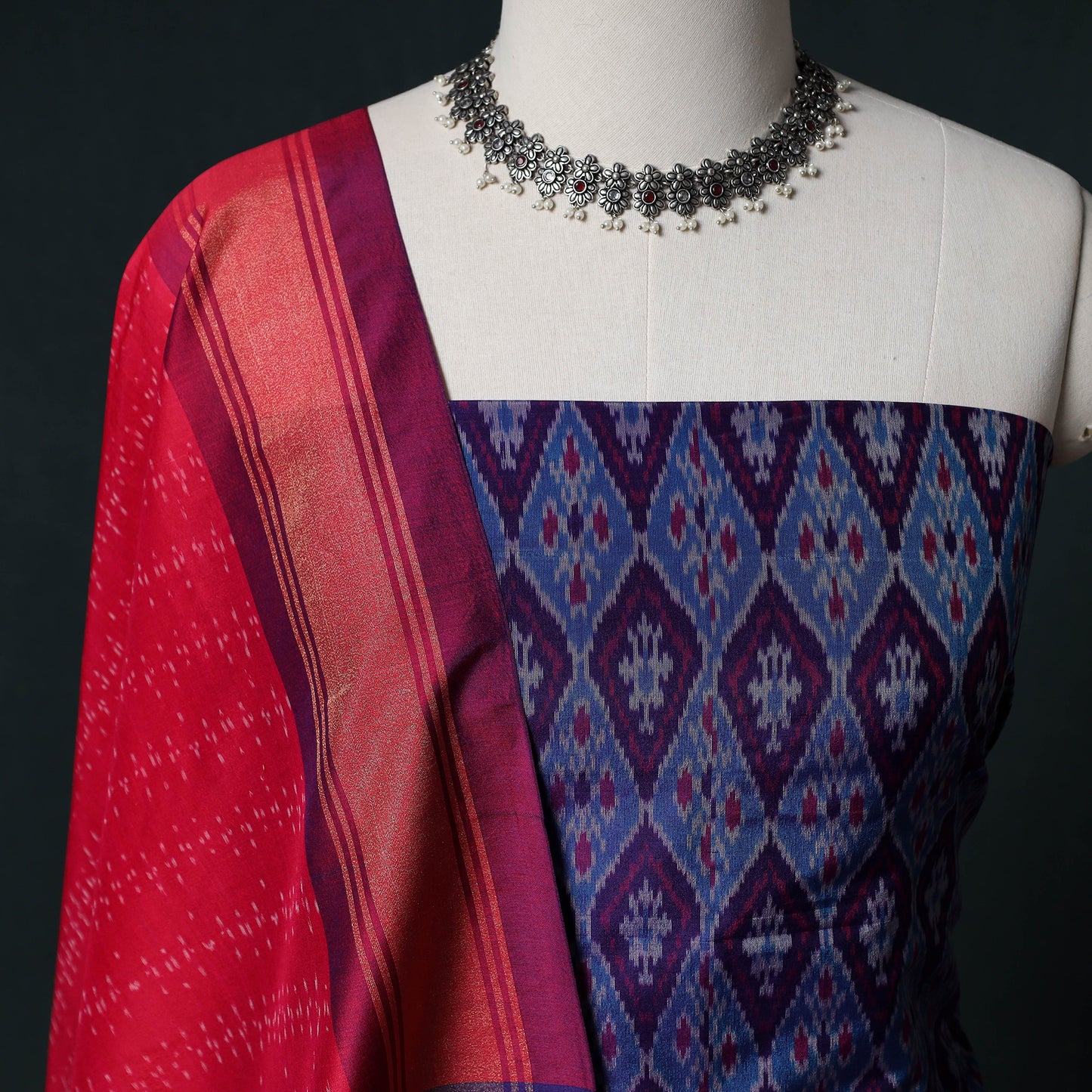 Pochampally Ikat Handwoven Sico 2pc Unstitched Dress Material Kurta Set 38