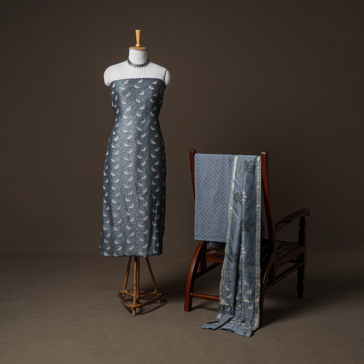 Chanderi Silk Jaipur Hand Block Print Unstitched Dress Material: Kurta, Bottom with Dupatta 21