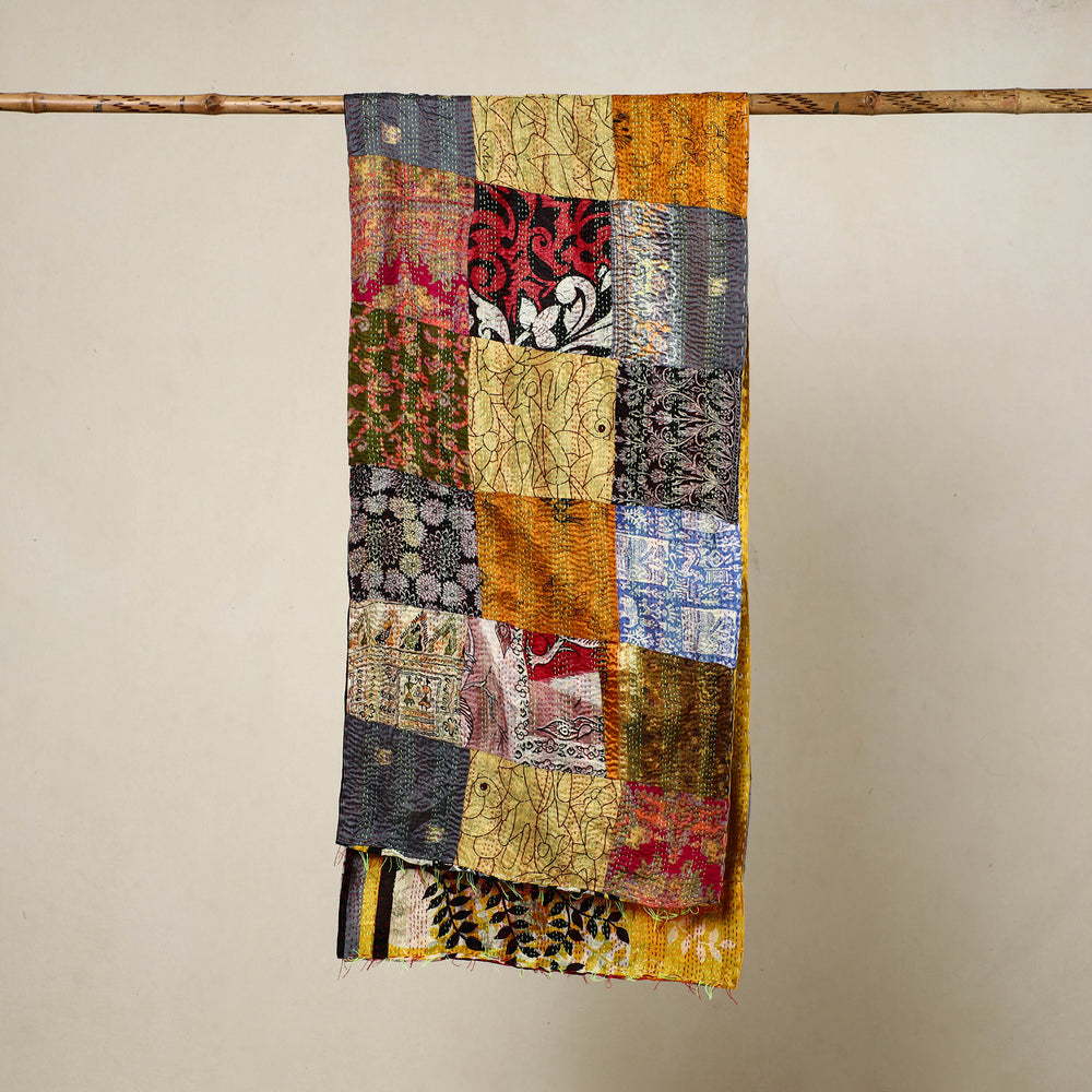 Multicolor - Reversible Patchwork Silk Bengal Kantha Stitch Stole 58