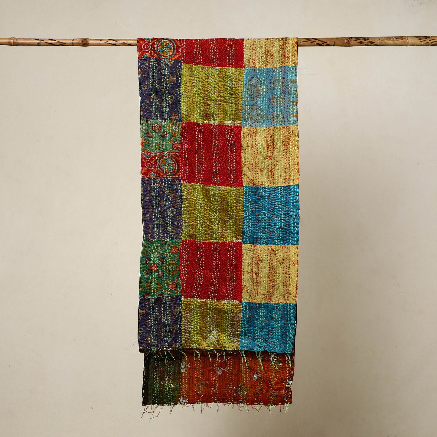 Multicolor - Reversible Patchwork Silk Bengal Kantha Stitch Stole 57